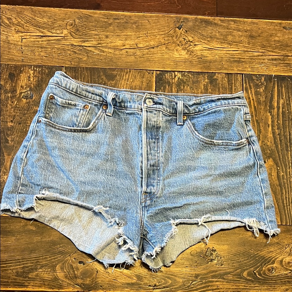 Levi's 501 Light Blue Frayed Jean Shorts